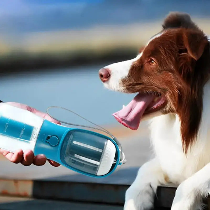 Hlopaw 3-in-1 Dog Water Cup – Portable Pet Bottle with Food Container & Waste Bag Dispenser for Travel