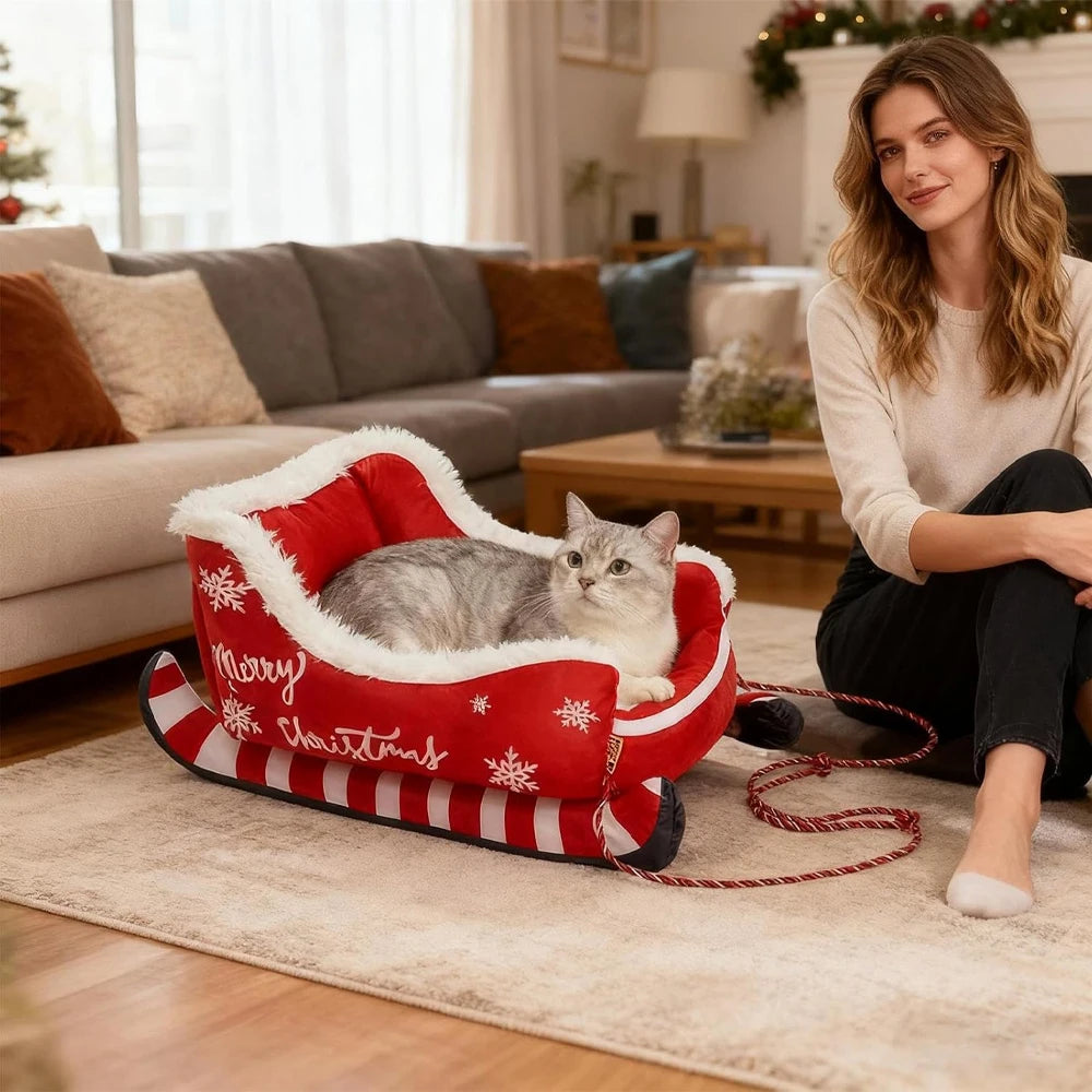 Christmas Sleigh Bed  Removable Washable Plush Pet